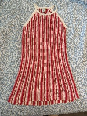 Red & White Striped Knit Dress/Swim Coverup